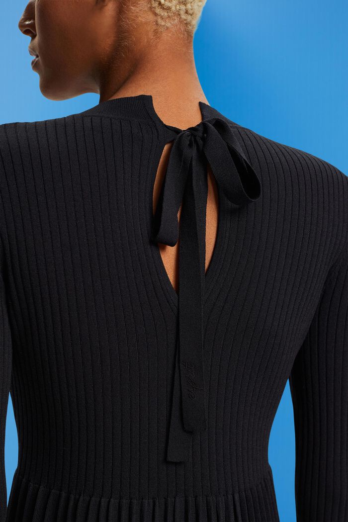 Mini-robe plissée à manches longues et encolure ronde, BLACK, detail image number 2
