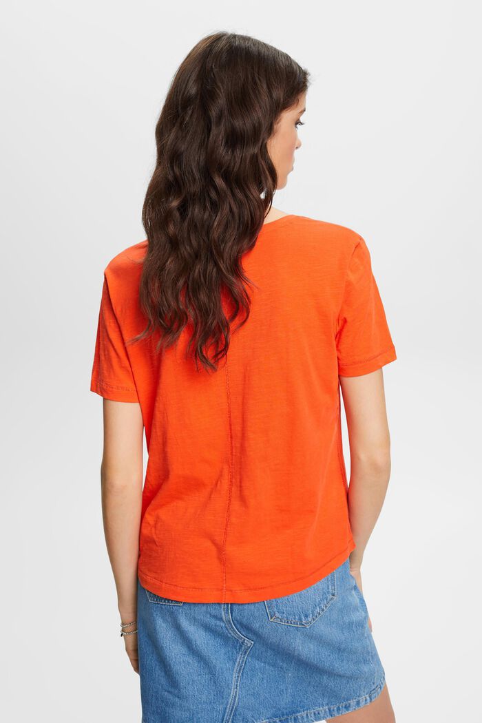 Katoen T-shirt met V-hals en siernaden, ORANGE RED, detail image number 3