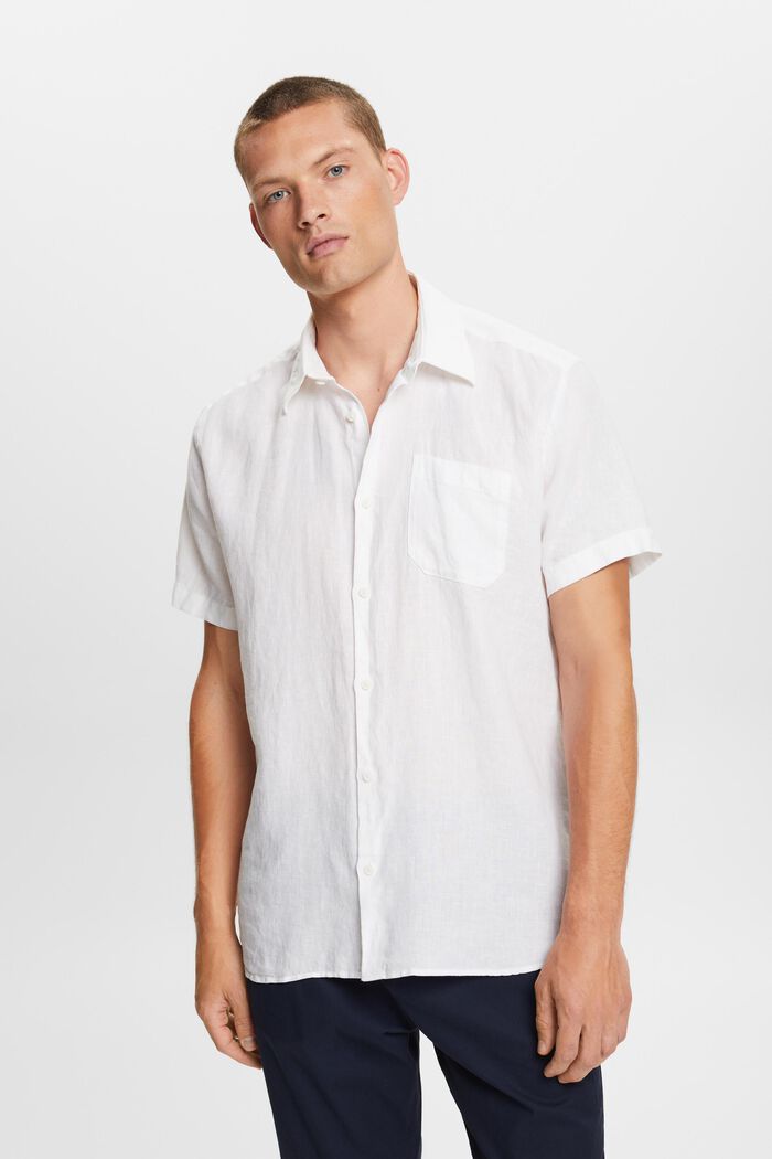 Chemise à manches courtes en lin, WHITE, detail image number 0