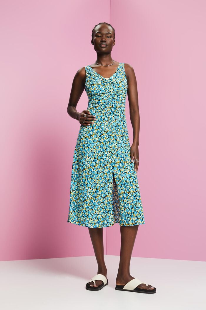 Mouwloze midi-jurk met print all-over, TURQUOISE, detail image number 4