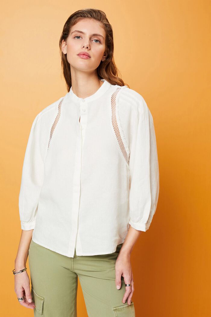 Geweven linnen blouse, OFF WHITE, detail image number 0