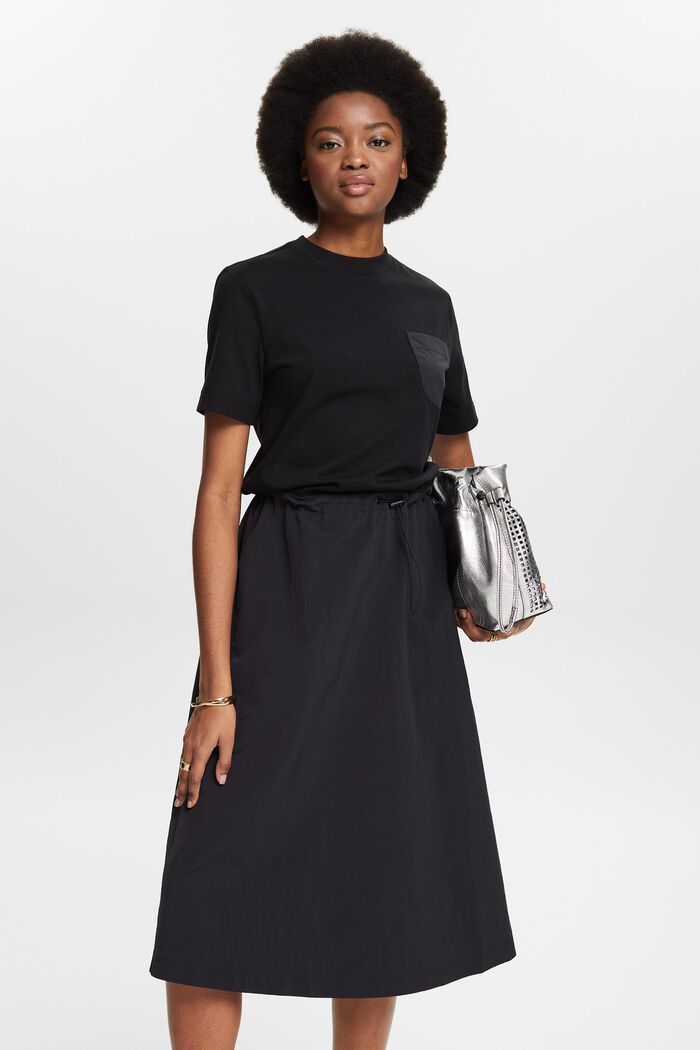 Midi-jurk van een materiaalmix, BLACK, detail image number 0