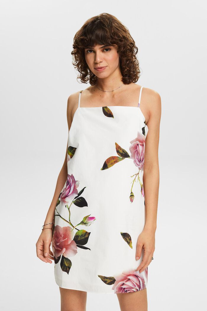 Mini-jurk van katoen-popeline met print, OFF WHITE, detail image number 0