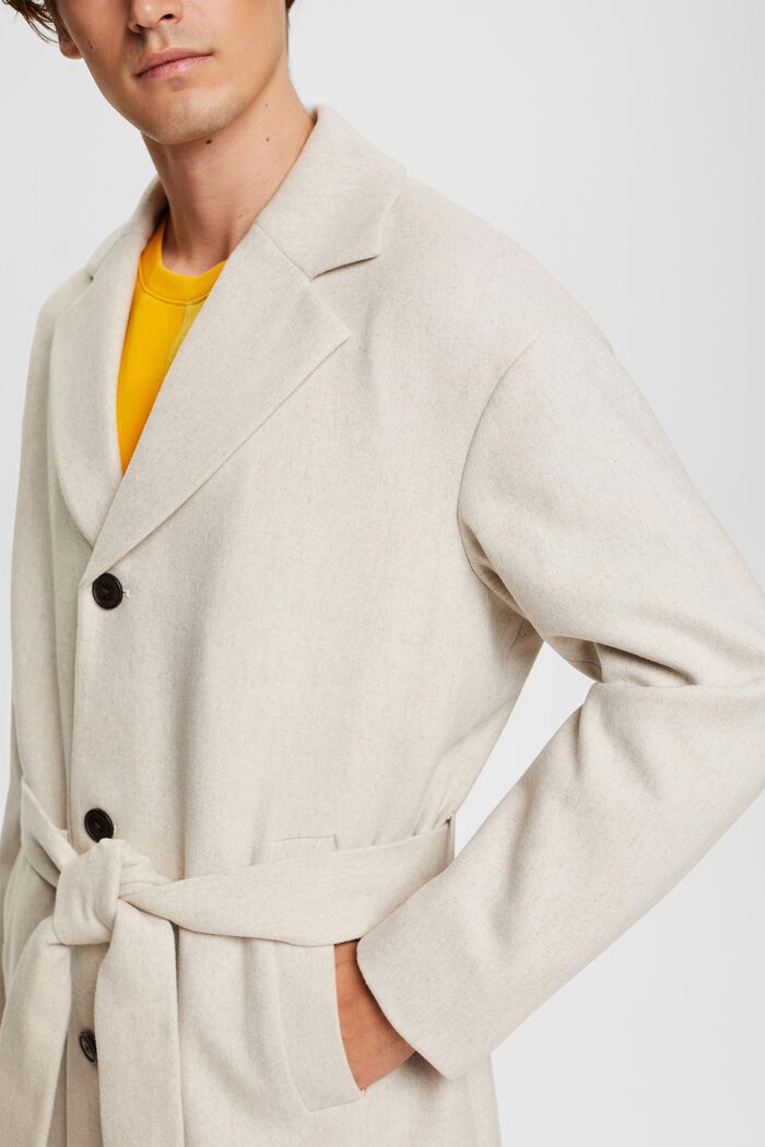 Manteau en laine mélangée muni d’une ceinture à nouer, CREAM BEIGE, detail image number 2