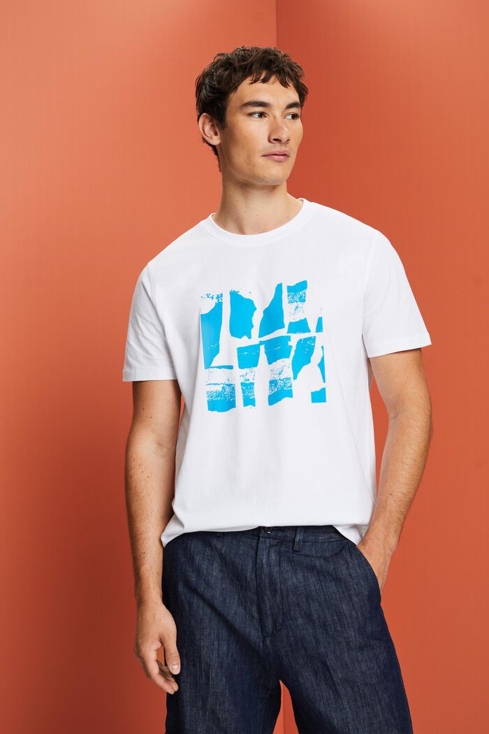T-shirt met print op de voorkant, 100% katoen, WHITE, detail image number 0