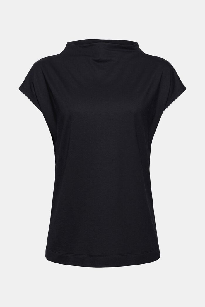 Met TENCEL™: T-shirt met opstaande kraag, BLACK, detail image number 0