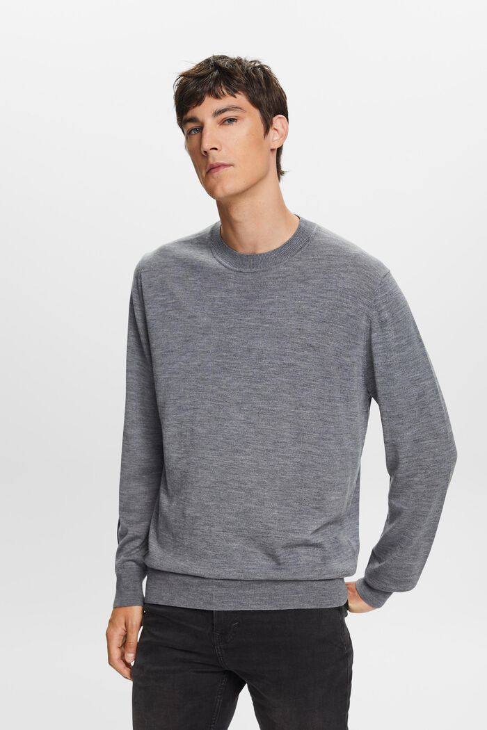 Wollen sweater met een ronde hals, GREY, detail image number 0