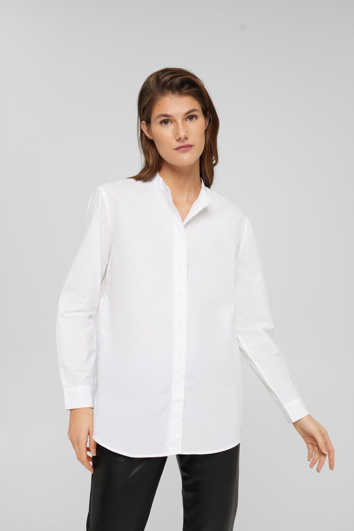 Overhemdblouse met opstaande kraag, organic cotton, WHITE, detail image number 0