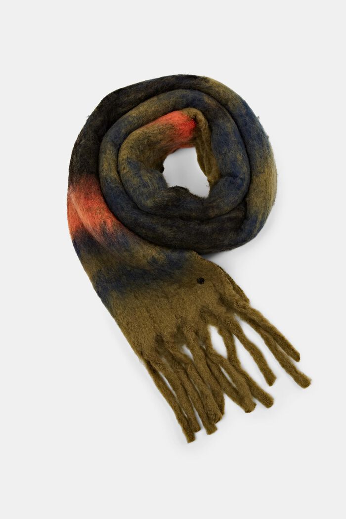 Écharpe en laine mélangée ornée d’un dégradé de couleurs, KHAKI BEIGE, detail image number 0