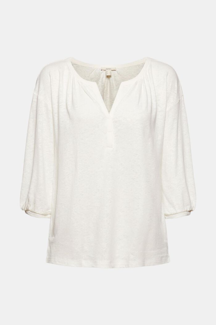 Haut façon blouse en mélange de coton et de lin, OFF WHITE, detail image number 8