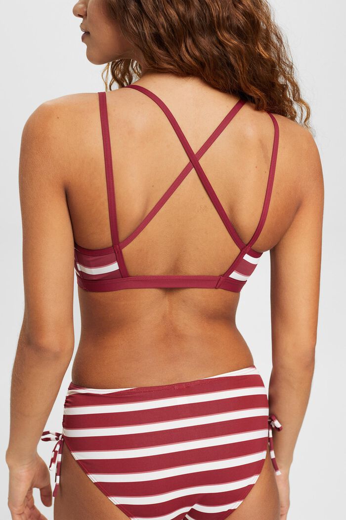 Gewatteerde bikinitop, strepen & gekruiste bandjes, DARK RED, detail image number 3