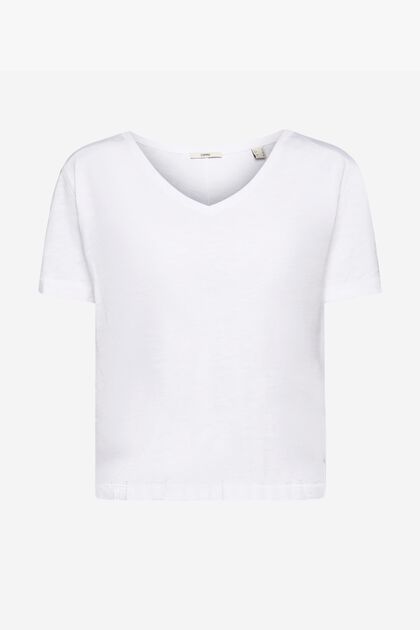 T-shirt en coton à encolure en V et points fantaisie, WHITE, overview