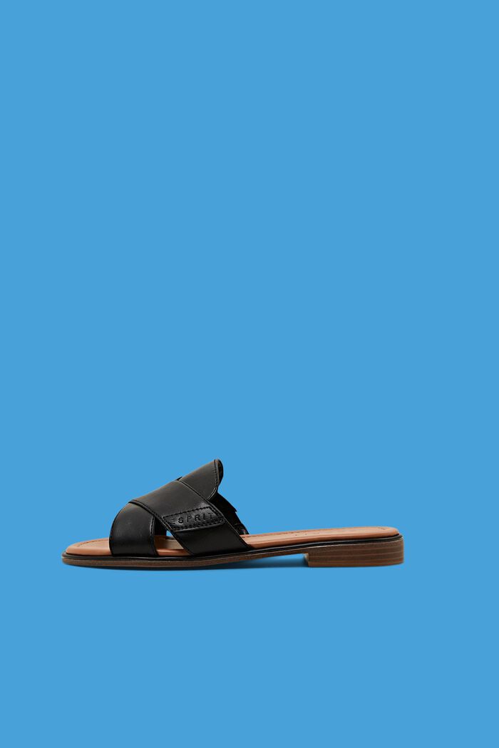 Slippers van imitatieleer met gekruiste bandjes, BLACK, detail image number 0
