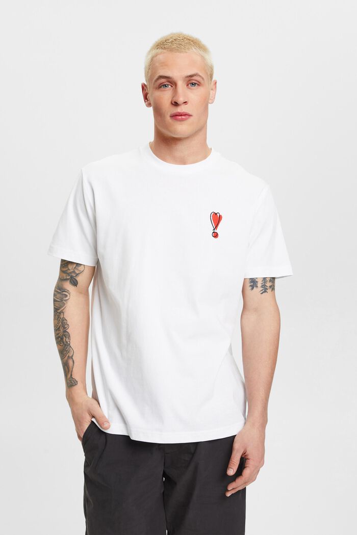 T-shirt en coton durable à motif cœur, WHITE, detail image number 0
