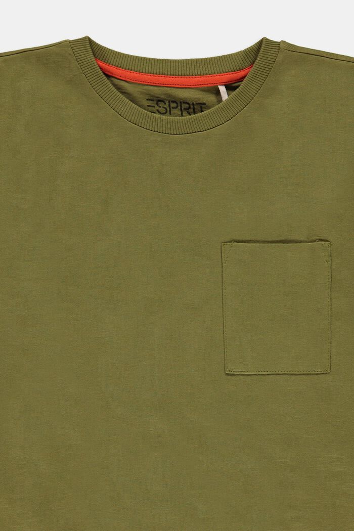T-shirt à manches longues et poche-poitrine, 100 % coton, LEAF GREEN, detail image number 1