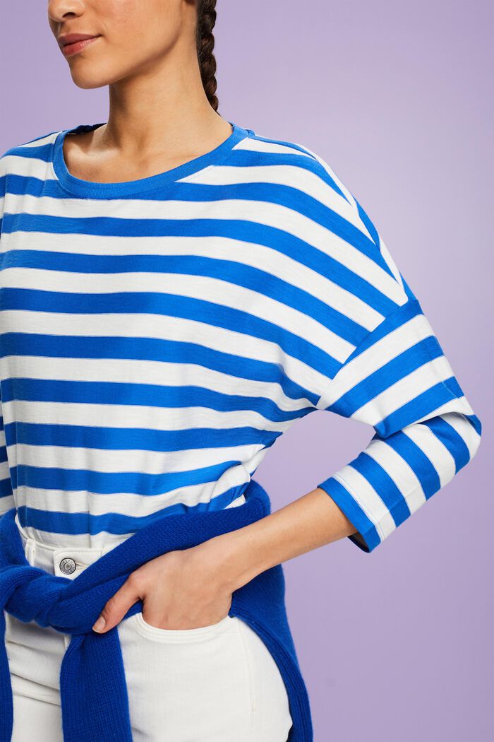 T-shirt rayé en coton, BRIGHT BLUE, detail image number 2