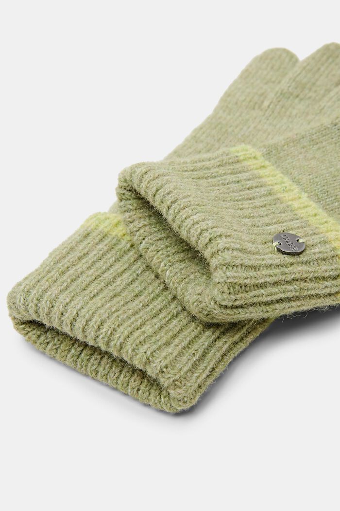 Gebreide handschoenen met wol, CITRUS GREEN, detail image number 1