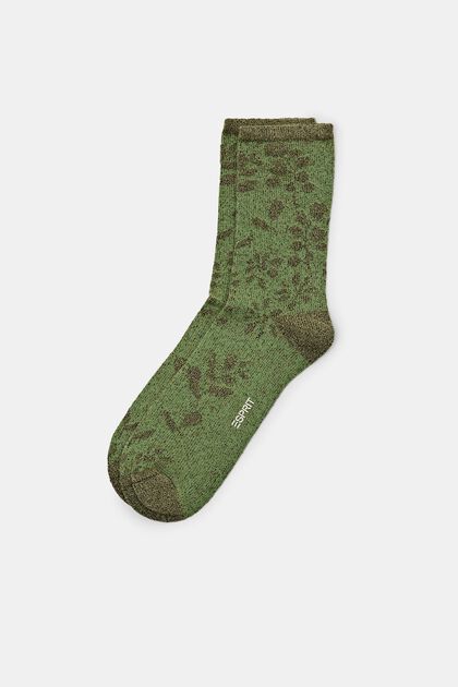 Gebloemde badstof sokken, biologisch katoen, KHAKI GREEN, overview