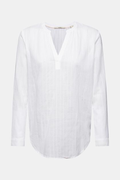 Katoenen blouse met V-hals, WHITE, overview