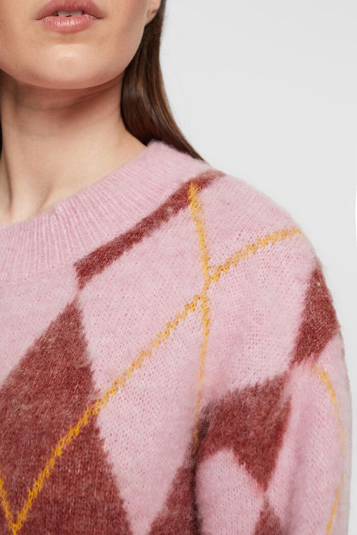 Robe-pull en laine mélangée à losanges, LIGHT PINK, detail image number 3