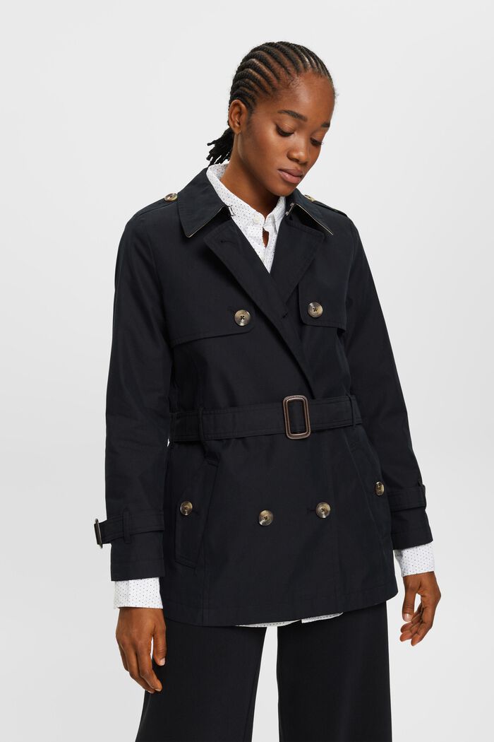 Trench-coat court à ceinture, BLACK, detail image number 0