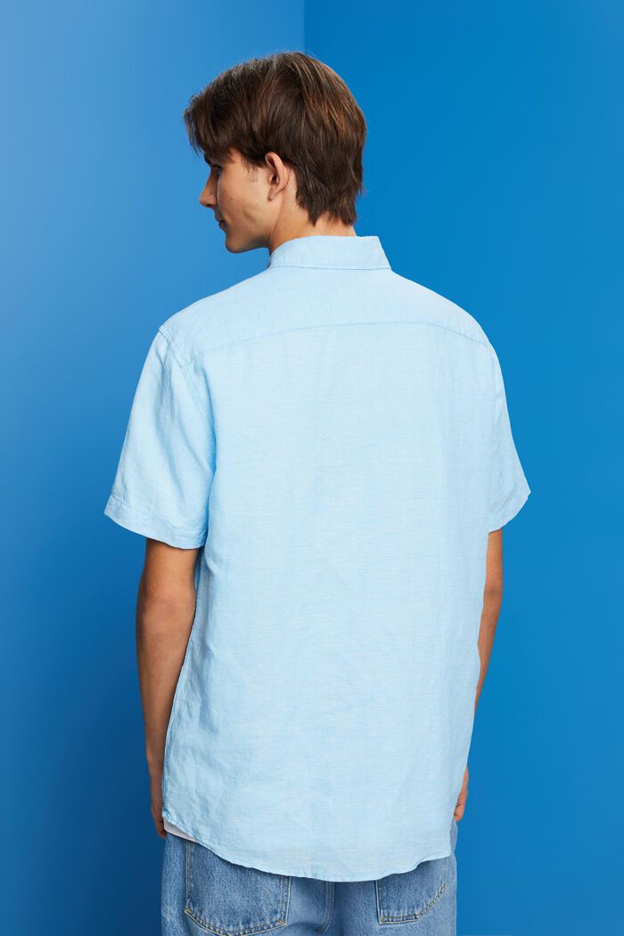 T-shirt à manches courtes en lin mélangé animé d’un motif pied-de-poule, TURQUOISE, detail image number 3