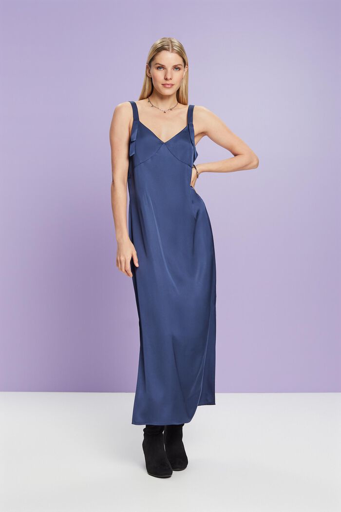 Satijnen midi-jurk, GREY BLUE, detail image number 4