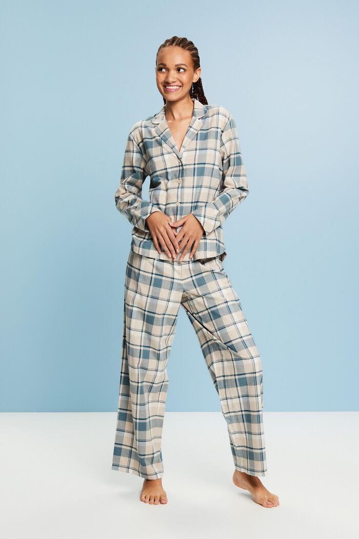 Geruite flanellen pyjama, NEW TEAL BLUE, detail image number 1