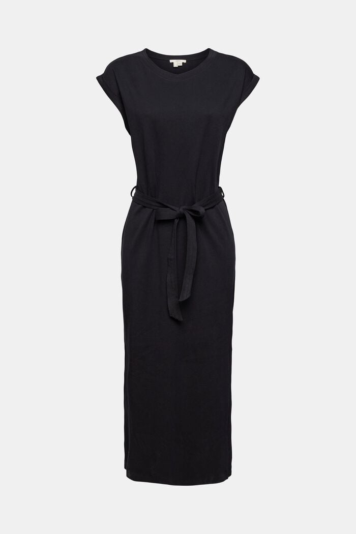 Jersey jurk met strikceintuur, BLACK, detail image number 6
