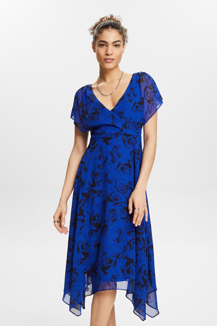 Chiffon maxi-jurk met V-hals en print, BRIGHT BLUE, detail image number 0