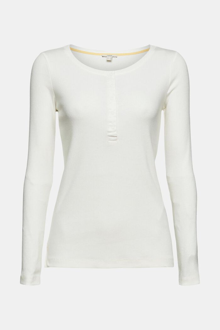 Geribd henley shirt van een mix van biologisch katoen, OFF WHITE, overview