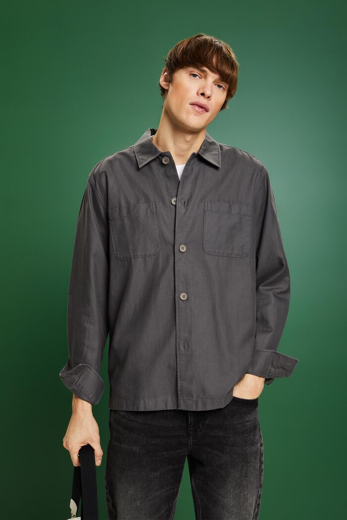 Overhemd van twill met buttondownkraag, DARK GREY, detail image number 0