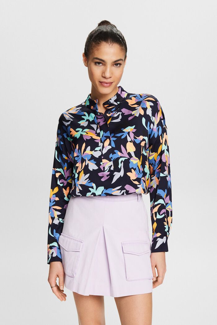 Satijnen blouse met print, NAVY, detail image number 0
