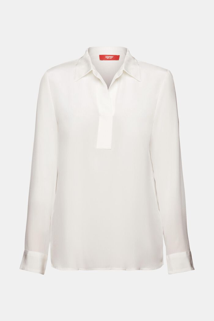 Zijden blouse met V-hals, OFF WHITE, detail image number 6