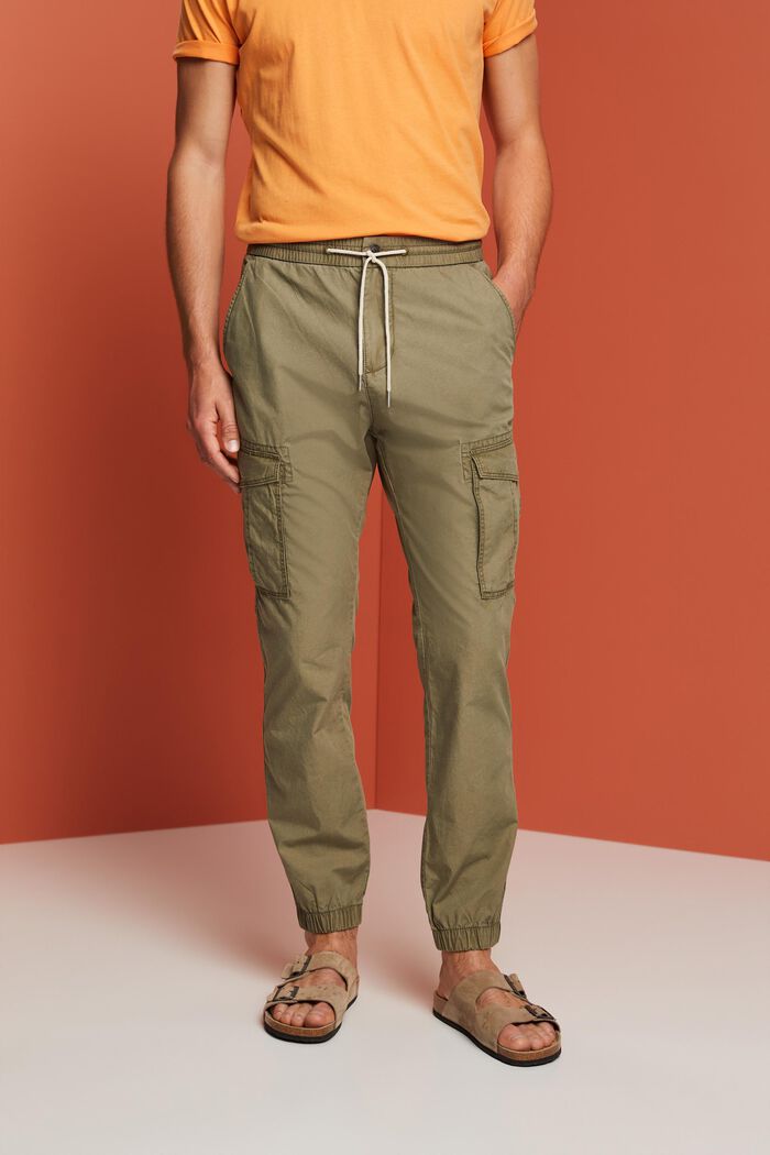 Pantalon cargo à enfiler, 100 % coton, OLIVE, detail image number 0