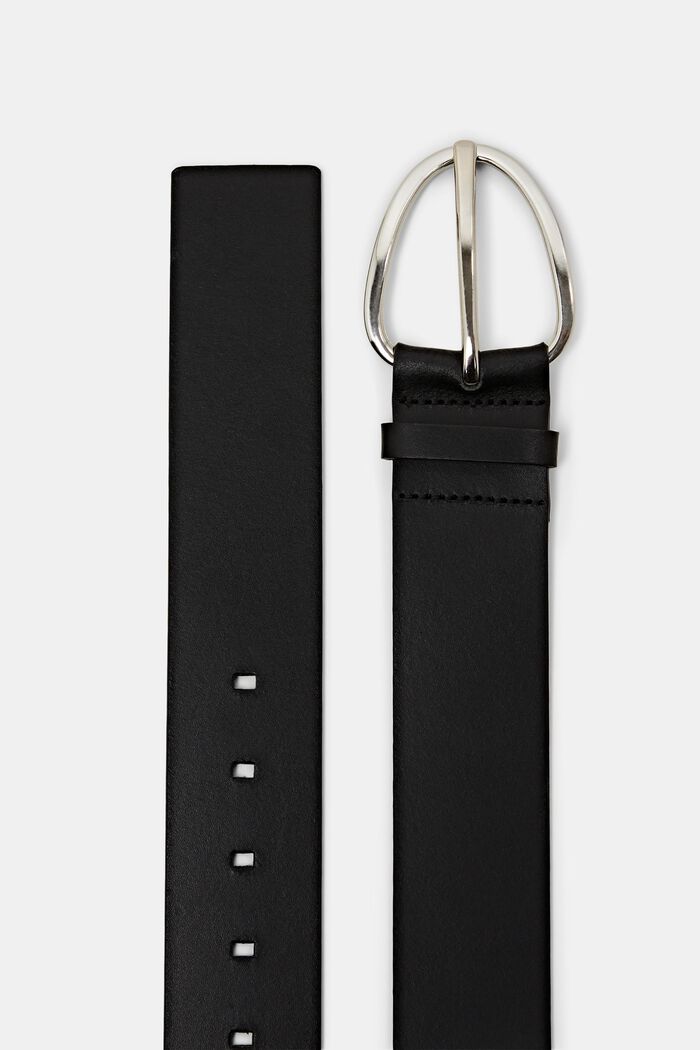 Large ceinture en cuir à boucle en métal, BLACK, detail image number 1
