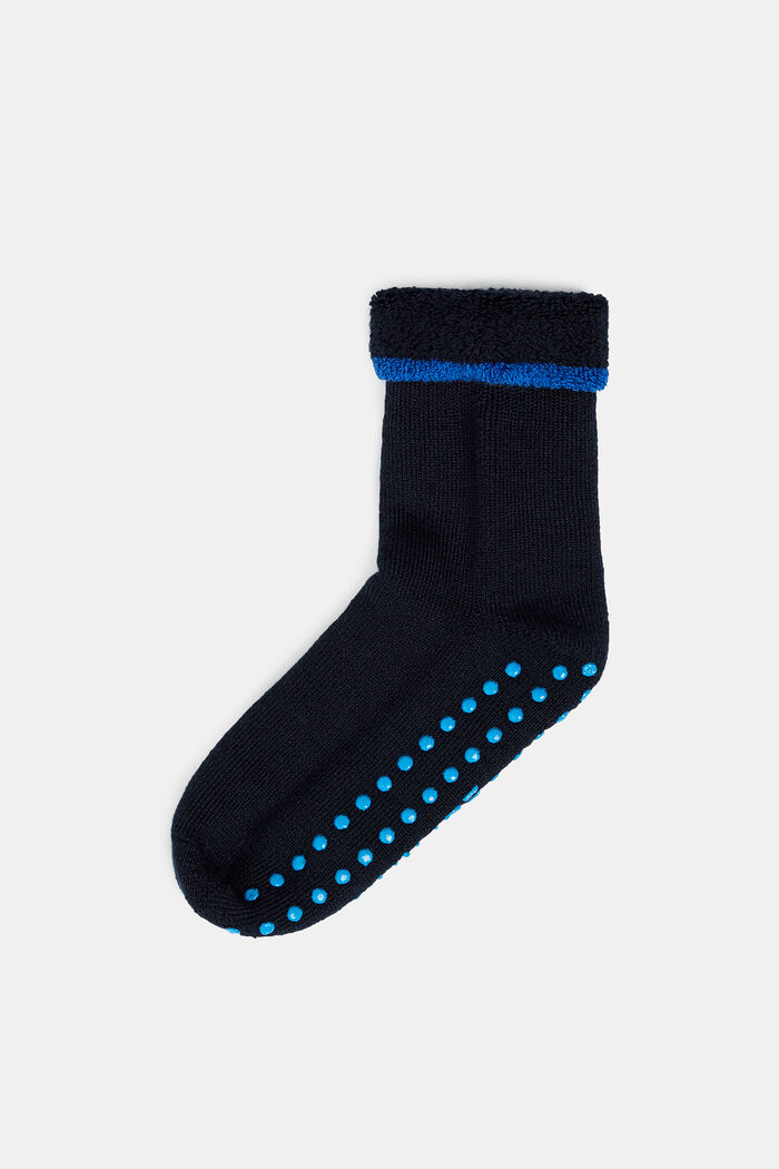 Met scheerwol: zachte sokken met stroeve zool, DARK NAVY, overview