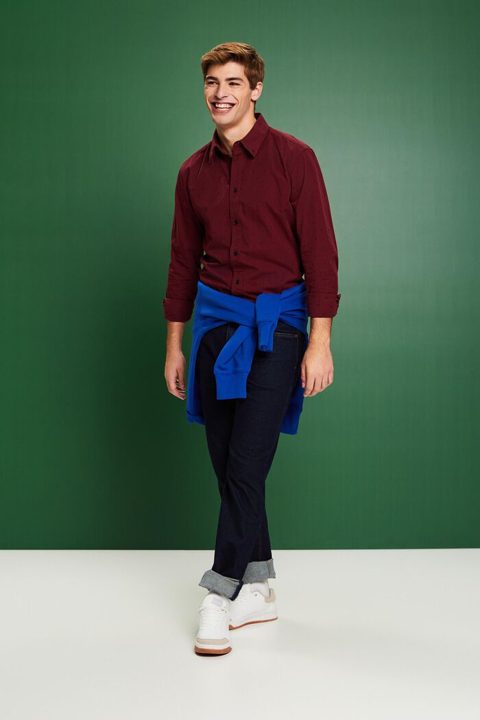 Katoenen slim fit-overhemd met borduursel, GARNET RED, detail image number 1