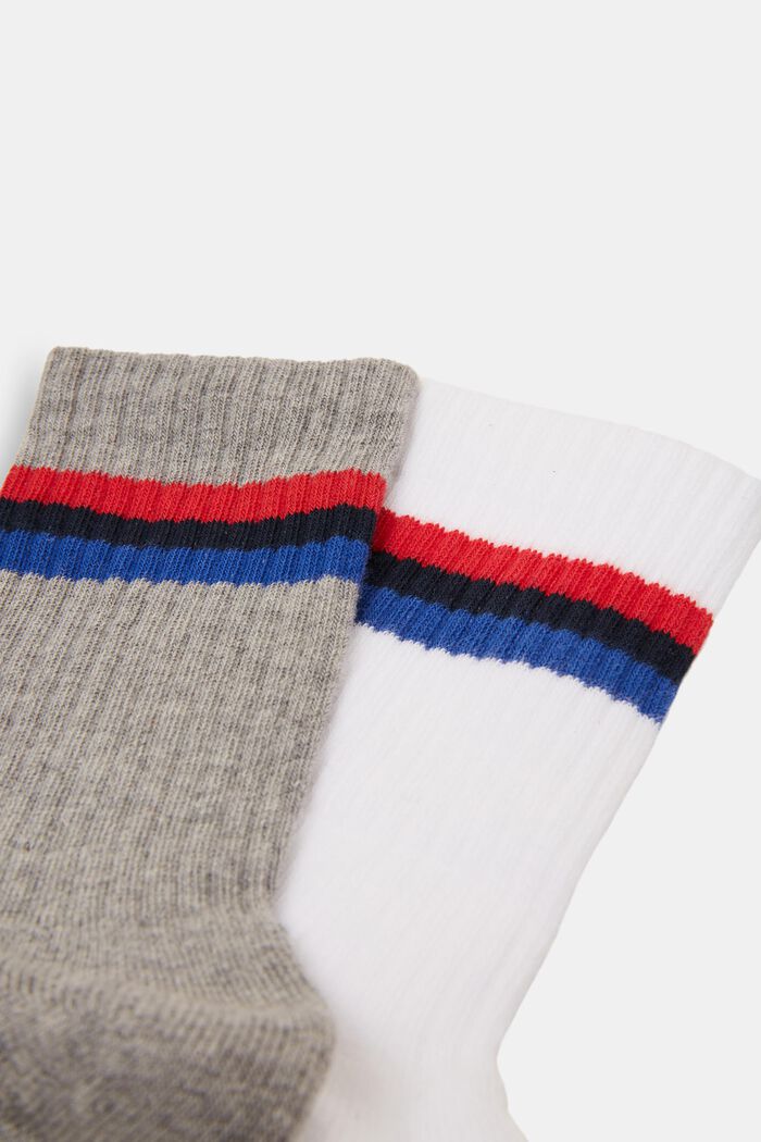 Set van 2 paar geribde sokken met strepen, WHITE/GREY, detail image number 1