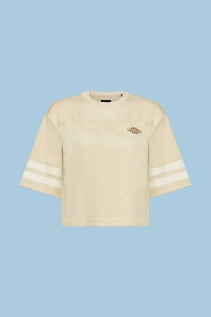 Cropped rugby-shirt met logo in collegestijl, LIGHT BEIGE, detail image number 4