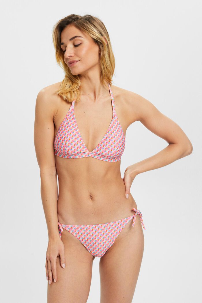 Haut de bikini rembourré à bretelles tour de cou et imprimé géométrique, PINK FUCHSIA, detail image number 0