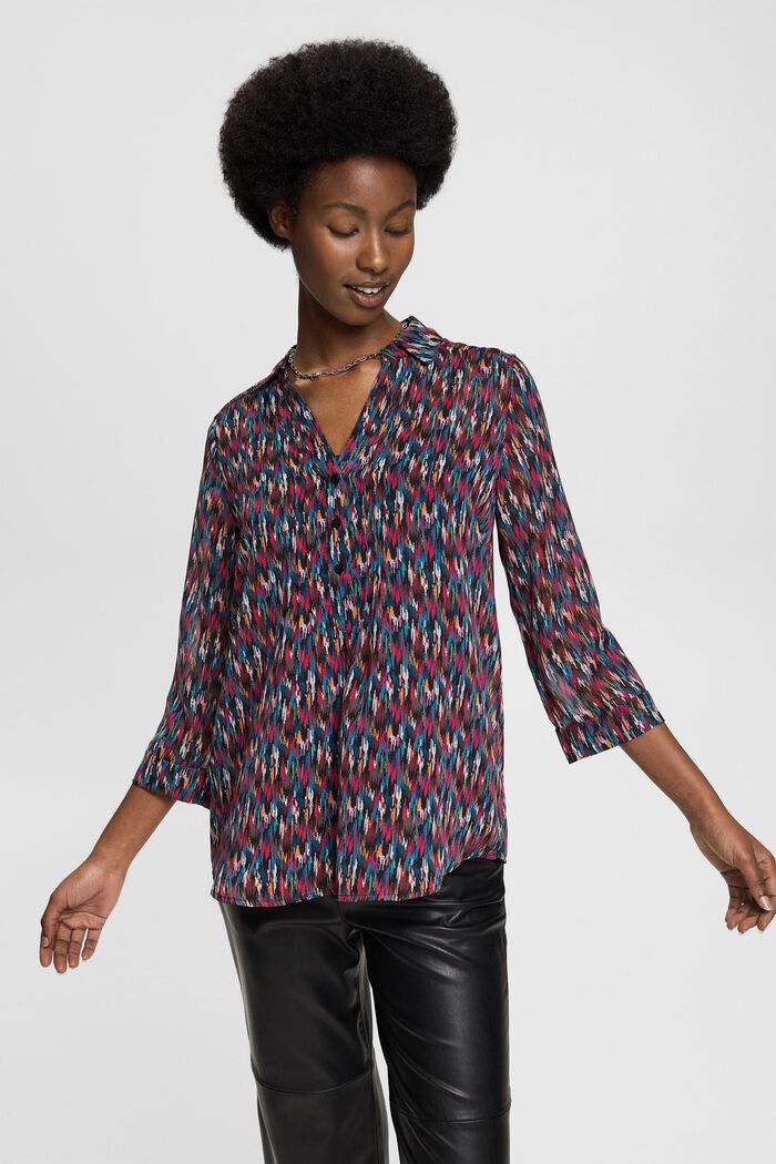 Chiffon blouse met motief en glittereffect, BLACK, detail image number 4