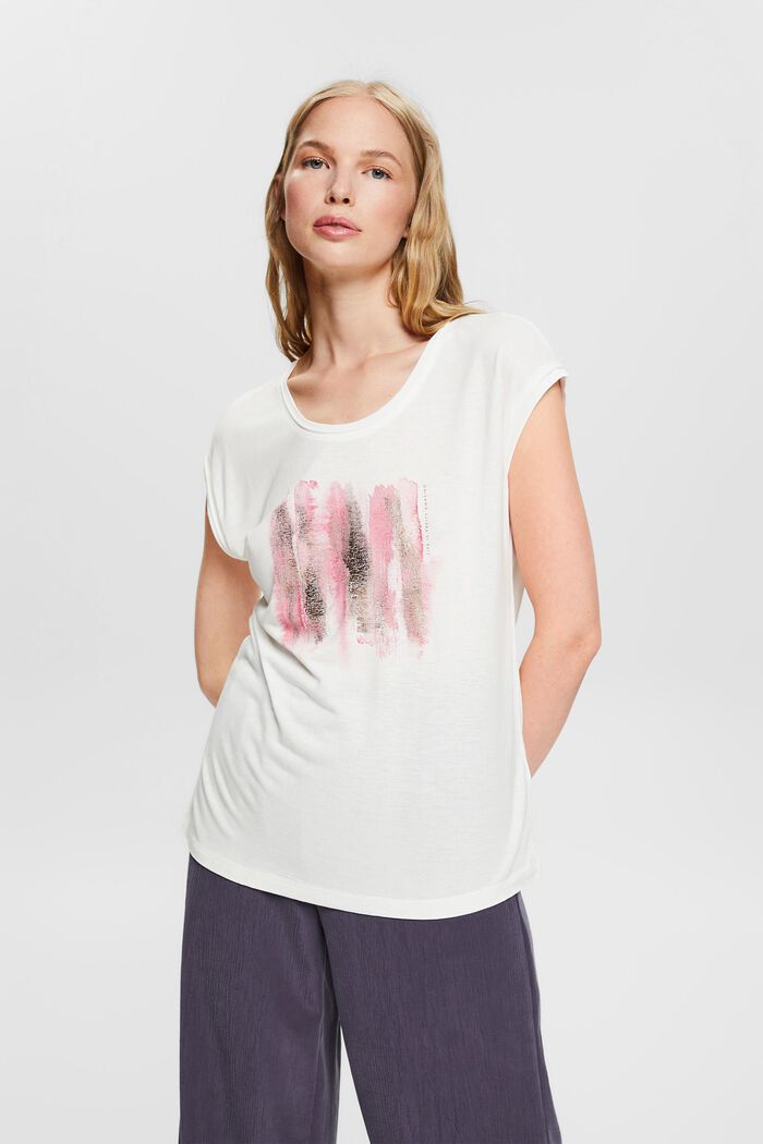 T- Shirt met glitterprint, LENZING™ ECOVERO™