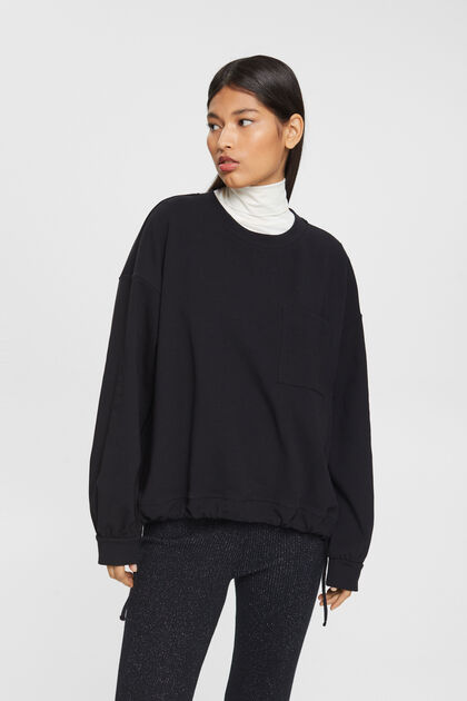Sweatshirt met tunnelkoord in de zoom, BLACK, overview