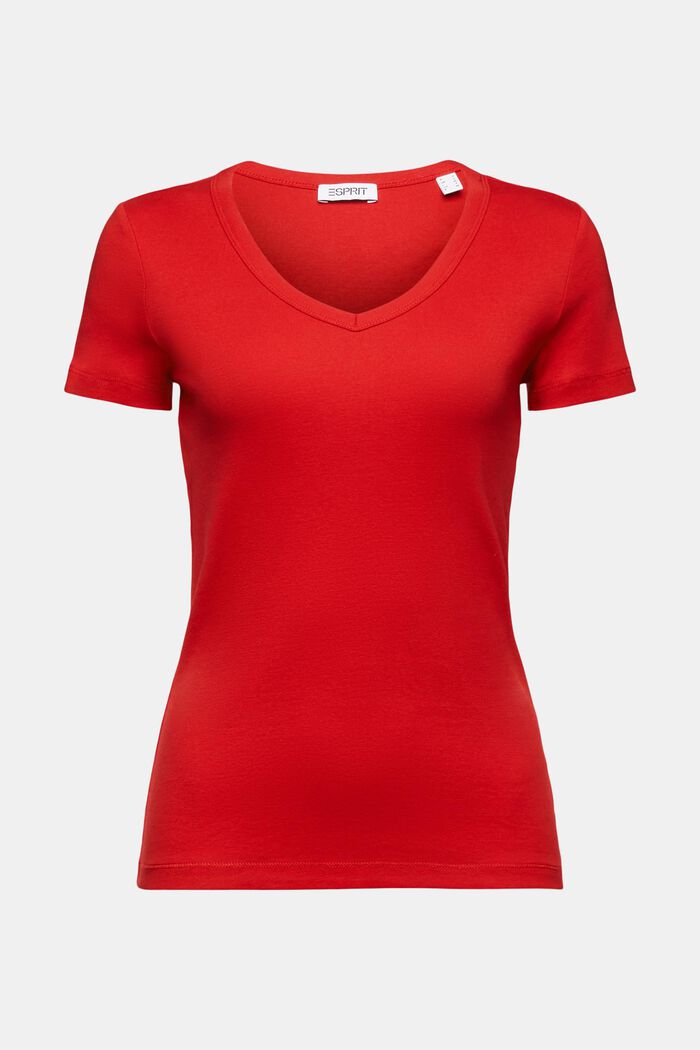 Katoenen T-shirt met V-hals, DARK RED, detail image number 5