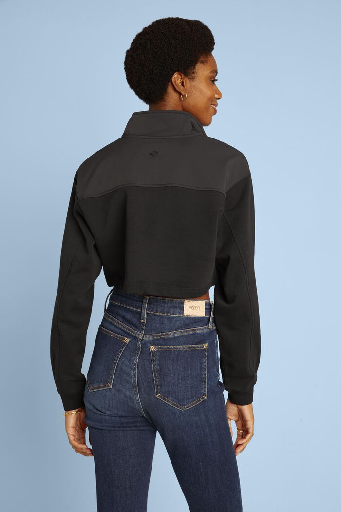 Cropped terry sweater van organic cotton, BLACK, detail image number 3