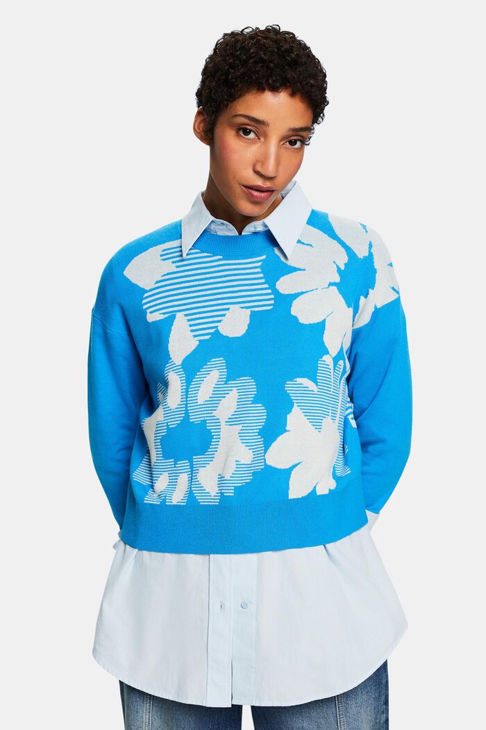 Jacquard sweatshirt van katoen, BLUE, detail image number 0