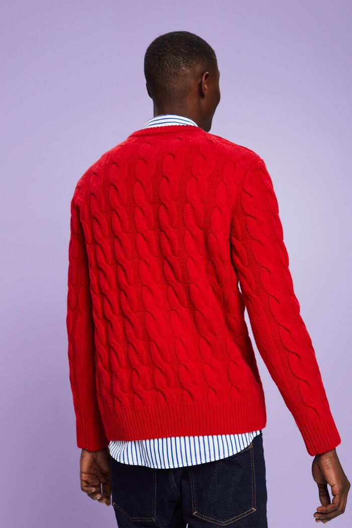 Pull-over en laine à maille torsadée, DARK RED, detail image number 4