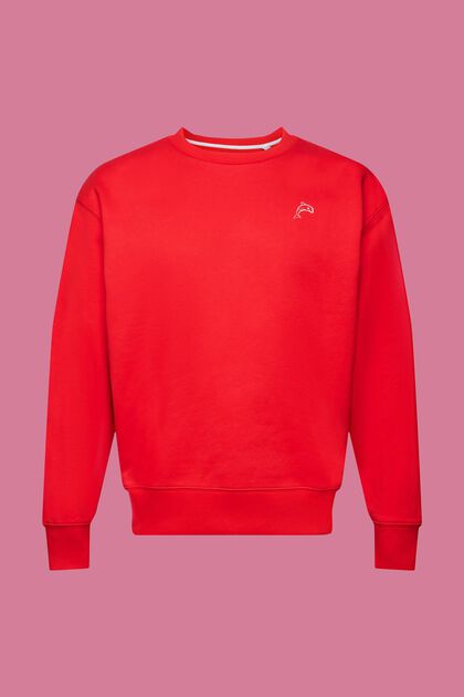Sweat-shirt orné d’un petit dauphin imprimé, ORANGE RED, overview