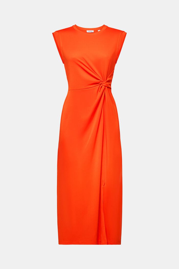 Geknoopte midi-jurk van crêpe, BRIGHT ORANGE, detail image number 6